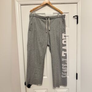 PINK Victoria's Secret Grey  Fleece Sweatpants Wide Legs Drawstring Size L Y2K